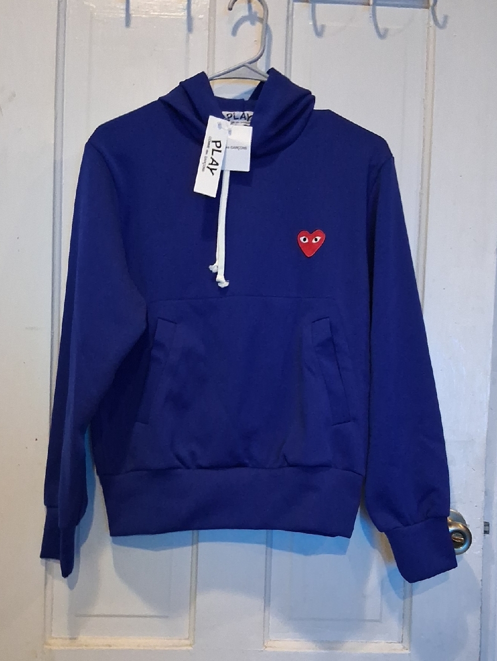 Play Comme des Garçons Red Heart Patch Blue Hoodie